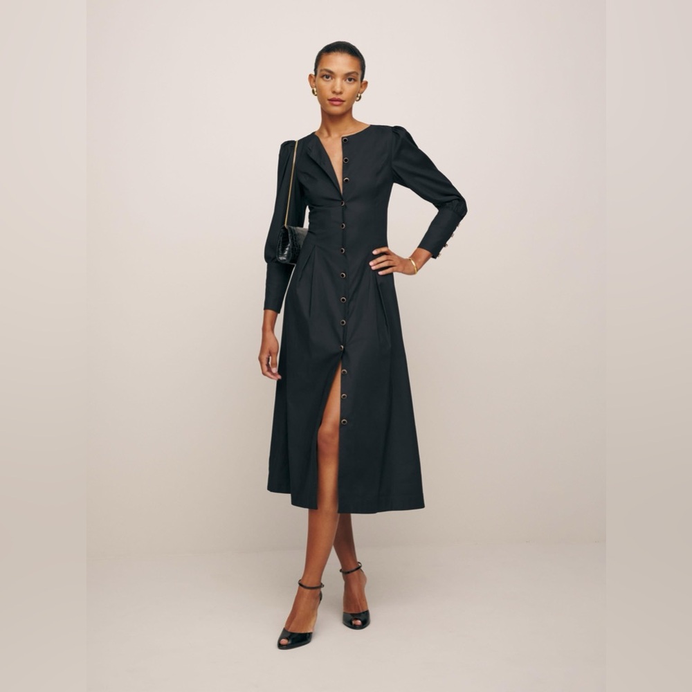new Reformation halia button down black midi dress